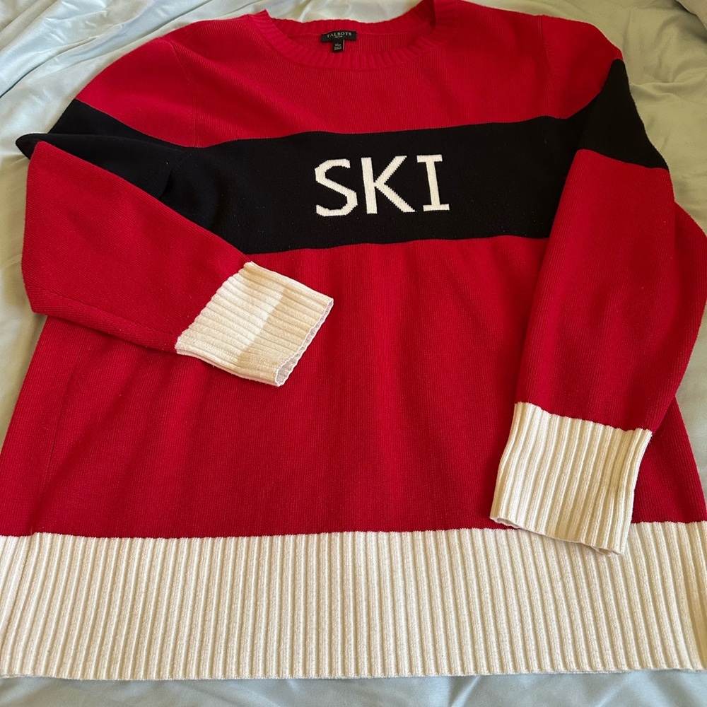 Talbots Color Block Sweater. Petite size XLP. Red, Black and White